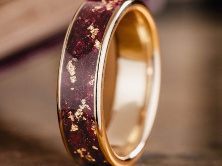 The Rose | Women s Gold Wedding Band with Rose Petals & Gold Flakes Online now