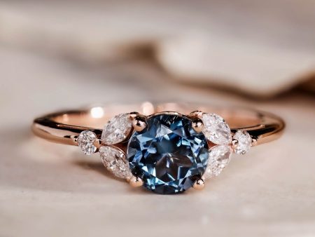 The Laurel - London Blue Topaz Nature Inspired Engagement Ring with Diamond Accent Stones For Sale