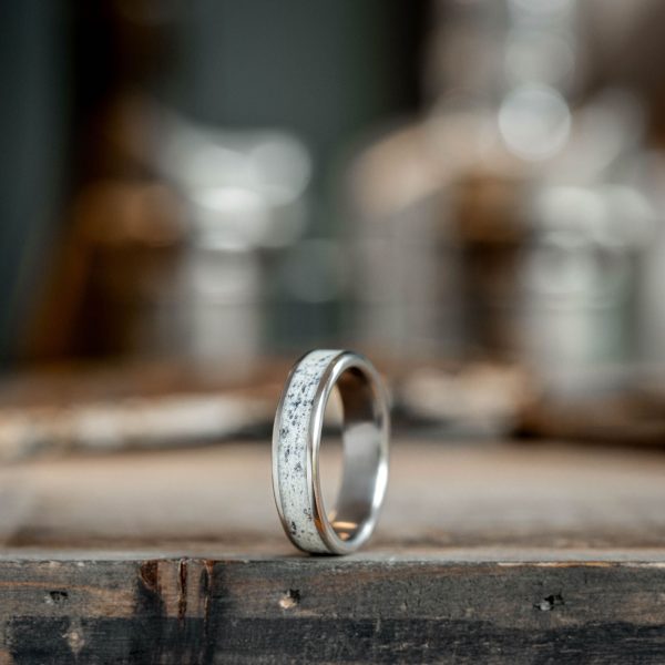 (In-Stock) Custom Men s Titanium Ring with Wide Channel Naturally Shed Elk Antler Wood - Size 10.75 | 6mm Wide Supply