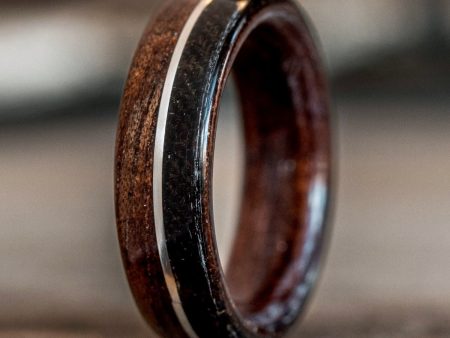 (In-Stock) The World War | Rifle Stock Wood Wedding Band with WWI Uniform & Sterling Silver Inlay - Size 4.75 | 6mm Wide For Cheap