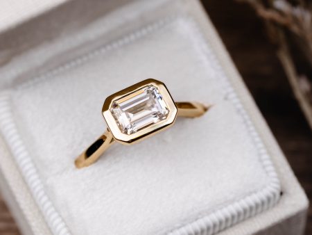 The Adeline - Hidden Halo Emerald Cut Moissanite Engagement Ring with Bezel Setting Discount