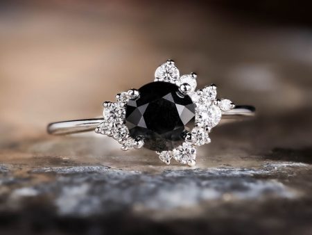 The Nova - Celestial Natural Black Diamond Engagement Ring with Diamond Cluster Accents Cheap