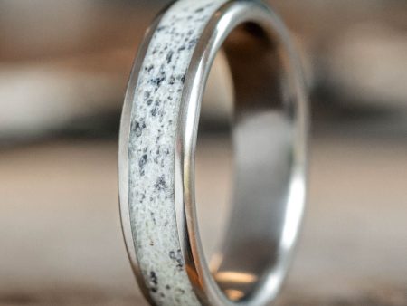 (In-Stock) Custom Men s Titanium Ring with Wide Channel Naturally Shed Elk Antler Wood - Size 10.75 | 6mm Wide Supply