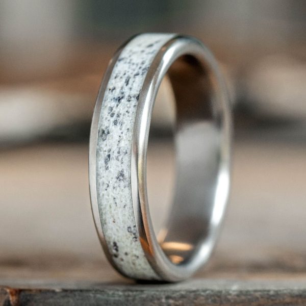 (In-Stock) Custom Men s Titanium Ring with Wide Channel Naturally Shed Elk Antler Wood - Size 10.75 | 6mm Wide Supply