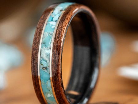 The Code Talker | Men s Rifle Stock Wood Wedding Band with Turquoise & Dual Metal Inlays Online now