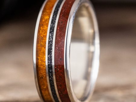 The Jurassic in Silver | Men s Silver Wedding Band with Dinosaur Bone, Meteorite & Fossilized Amber For Cheap