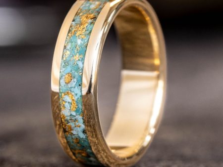 The Phoenix | Men s Solid Gold & Turquoise Ring with Gold Flakes Sale