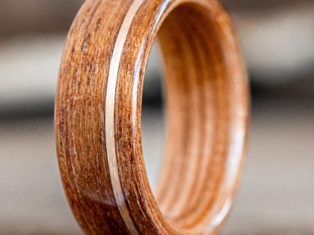 (In-Stock) The USS New Jersey | Men s Battleship Teak Wood Wedding Band with Whiskey Barrel Liner & 14k Yellow Gold Inlay - Size 7 | 7mm Wide For Cheap