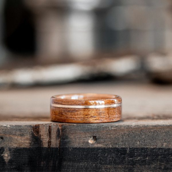 (In-Stock) The USS New Jersey | Men s Battleship Teak Wood Wedding Band with Whiskey Barrel Liner & 14k Yellow Gold Inlay - Size 7 | 7mm Wide For Cheap