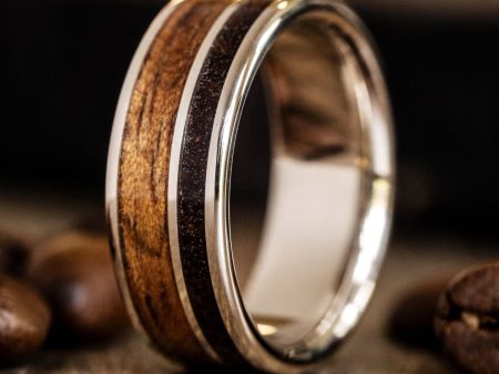 The Molokai | Men s Gold Wedding Band with Koa Wood & Coffee Hot on Sale