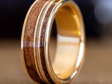 The Waylon | Men s Gold Wedding Band with Guitar String with 1903 Springfield & M1 Garand Rifle Stock Wood Supply