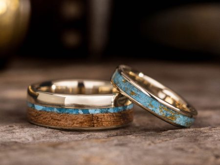 The Reeves & Phoenix - Gold and Turquoise Wedding Ring Set For Sale