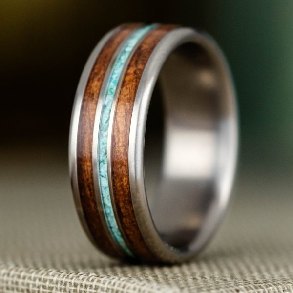 (In-Stock) Custom Men s M1 Garand Rifle Stock, Turquoise & 1903 Springfield Rifle Titanium Ring - Size 7.25 | 7mm Wide For Sale