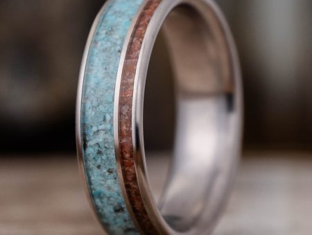 (In-Stock) Custom Men s Titanium Wedding Band with Turquoise and Dinosaur Bone - Size 8.75 | 6mm Wide Online