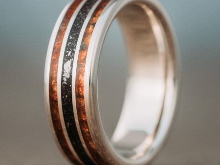 The Saros in Gold | Men s Gold Wedding Band with Meteorite & Fossilized Amber For Cheap