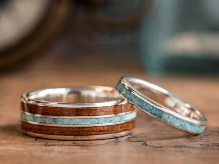 The Arizonan & O Keeffe - Sterling Silver and Turquoise Western Wedding Band Set For Cheap