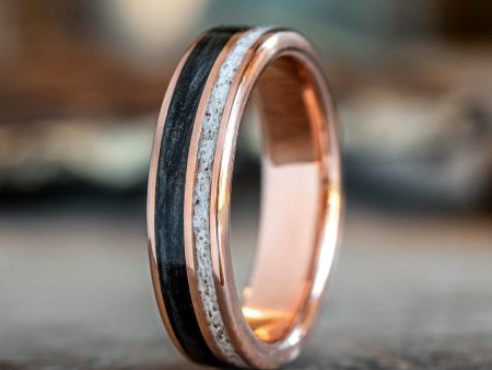 (In-Stock) The Gent s Weekend | Men s 10k Rose Gold Whiskey Barrel Wood & Elk Antler Wedding Band - Size 10.5 | 6mm Wide Online now