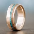 (In-Stock) Men s 10k Yellow Gold Wedding Band with Whiskey Barrel Wood and Turquoise - Size 10.75 | 8mm Wide Online Sale