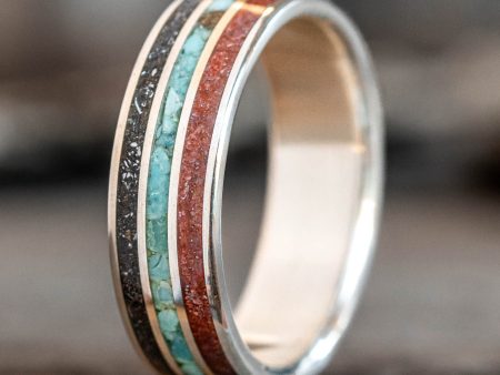 The Solstice | Men s Dinosaur Bone, Meteorite & Turquoise Sterling Silver Ring Online now