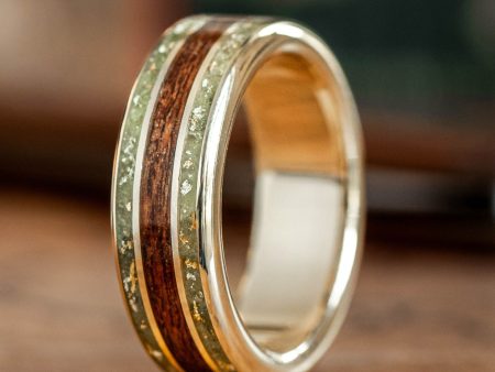 The Muir | Men s Mahogany Wood and Green Peridot Gold Wedding Band Fashion