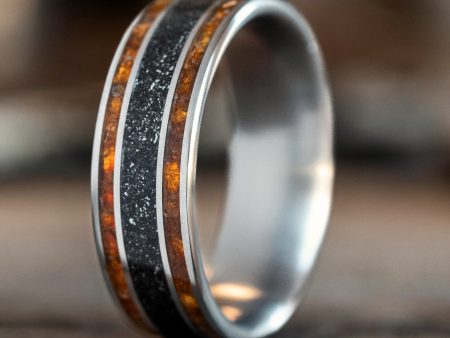 The Saros | Men s Titanium Wedding Band with Meteorite & Fossilized Amber Hot on Sale