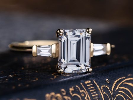 The Charlotte - Three Stone Emerald Cut Diamond Engagement Ring on Sale