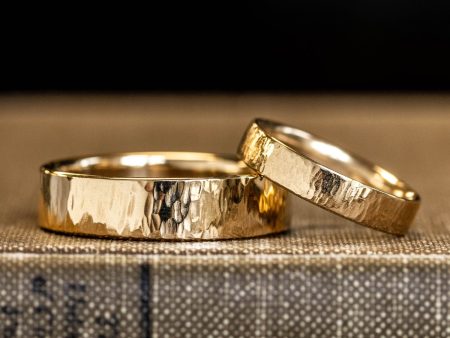 The Willow & Alder - Bark Textured Matching Gold Wedding Ring Set Online now