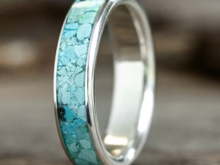 The Open Sky | Men s Turquoise and Silver Wedding Band - Wide Channel Hot on Sale