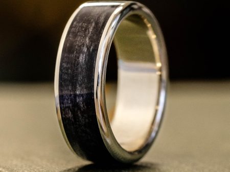 The Speakeasy | Men s Gold Wedding Band with Wide Channel Whiskey Barrel Wood Sale