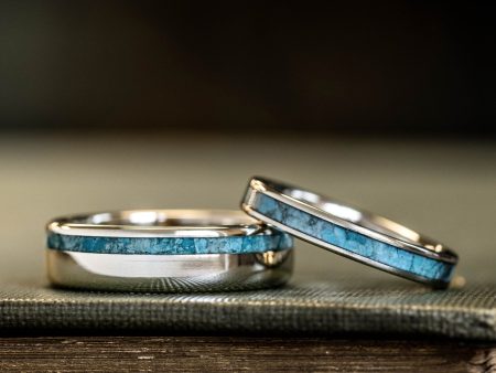 The Odyssey & Serenity - Turquoise and Gold Matching Wedding Ring Set Online Hot Sale