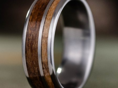 The Teak & Whiskey | Men s Titanium Wedding Band with Natural Whiskey Barrel Wood & USS North Carolina Battleship Teak Wood Discount