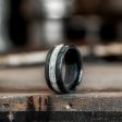 (In-Stock) The Frontiersman | Men s Whiskey Barrel & Elk Antler Wedding Band with Dual 14k White Gold Inlays - Size 7 | 9mm Wide For Cheap