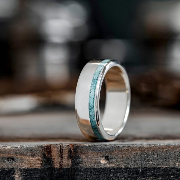 The Odyssey in Silver | Men s Silver Turquoise Wedding Band For Discount