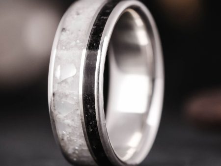 The Cove | Men s Silver Wedding Band with Obsidian and Mother of Pearl Hot on Sale