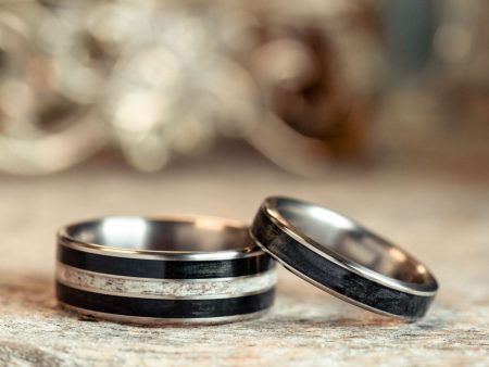 The Frontiersman & The Helen -  Black Whiskey Barrel and Titanium Wedding Band Set Online now