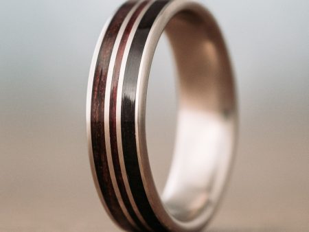 (In-Stock) Custom Titanium Wedding Band with Rosewood, Purpleheart Wood, & Antique Walnut - Size 12.25 | 7mm Wide Fashion