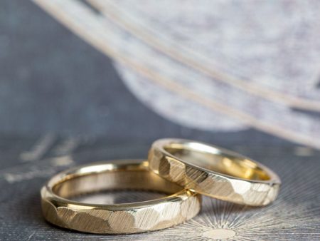 The Apollo & Luna - His and Hers Matching Hammered Gold Wedding Band Set Online