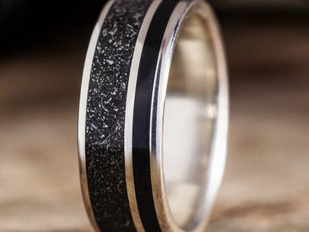 The Dark Star in Silver | Men s Whiskey Barrel & Meteorite Sterling Silver Wedding Band Discount