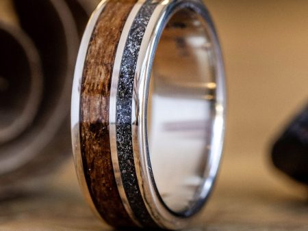 The Expedition | Men s Gold Meteorite Wedding Band with USS North Carolina Battleship Teak Wood Online Hot Sale