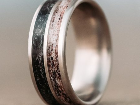 (In-Stock) Custom Titanium Wedding Band with Elk Antler & Weathered Elk Antler - Size 7.25 | 8mm Wide Supply