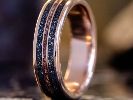 The Alvarez in Gold | Men s Dinosaur Bone & Meteorite Gold Wedding Band For Discount