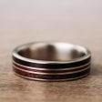 (In-Stock) Custom Titanium Wedding Band with Rosewood, Purpleheart Wood, & Antique Walnut - Size 12.25 | 7mm Wide Fashion