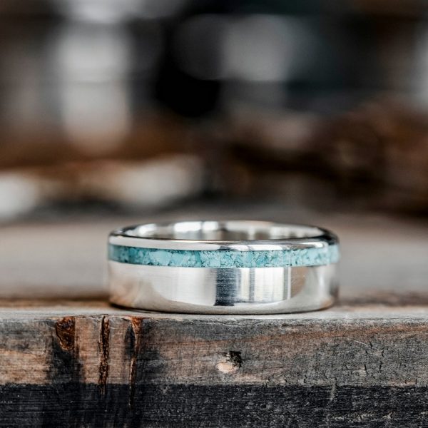 The Odyssey in Silver | Men s Silver Turquoise Wedding Band For Discount