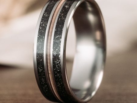 The Space Cowboy | Men s Titanium Guitar String Wedding Band with Meteorite Dust For Cheap