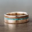 (In-Stock) Men s 10k Yellow Gold Wedding Band with Whiskey Barrel Wood and Turquoise - Size 10.75 | 8mm Wide Online Sale