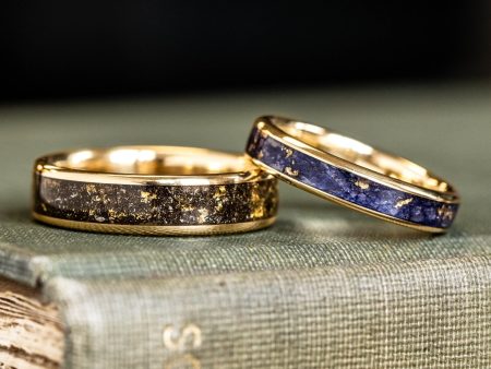 The Stargazer & Starry Night - Black and Blue Gold Wedding Ring Set For Discount