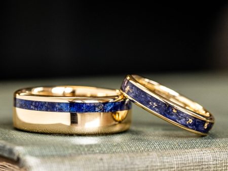 The Pharaoh & Starry Night - His and Hers Blue and Gold Wedding Ring Set Online Hot Sale