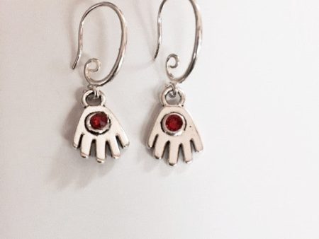 Earrings hand shaped hand therapy jewelry  little hands with ruby red Swarovski crystal center Supply