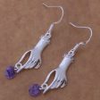 Earrings hand shaped hand therapy jewelry  silver plating with lilac gem Supply