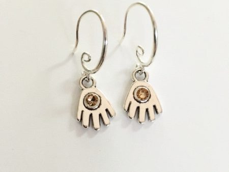 Earrings hand shaped hand therapy jewelry  little hands with halcyon Swarovski crystal center For Discount